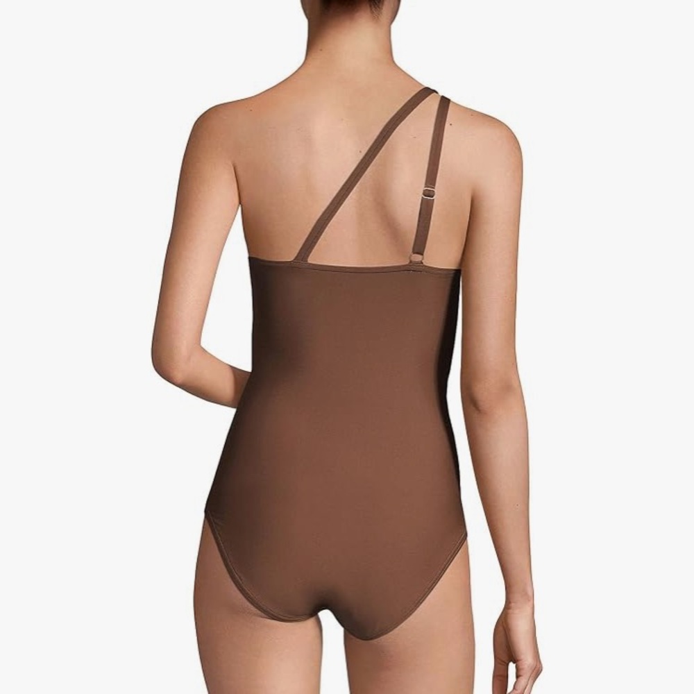 Lands' End Brown One-Shoulder One-Piece Swimsuit Allspice color
